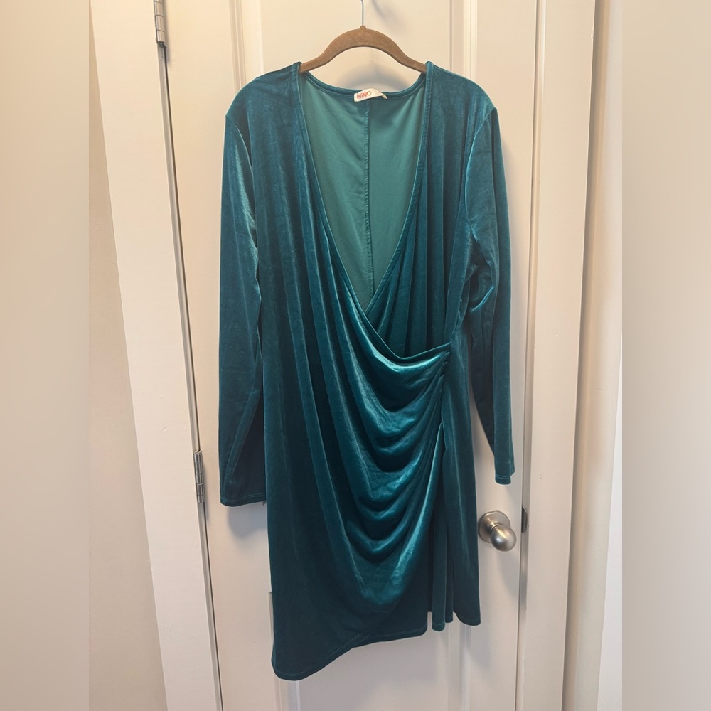 Teal Draped Velvet Mini Dress